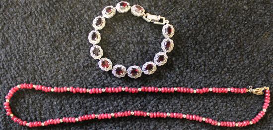 Ruby necklace & silver & garnet bracelet
